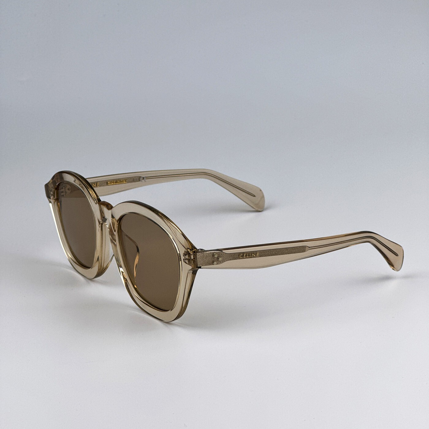 Pre-owned Celine Cl40017f 57e Transparent Peach Brown Round Women Sunglasses