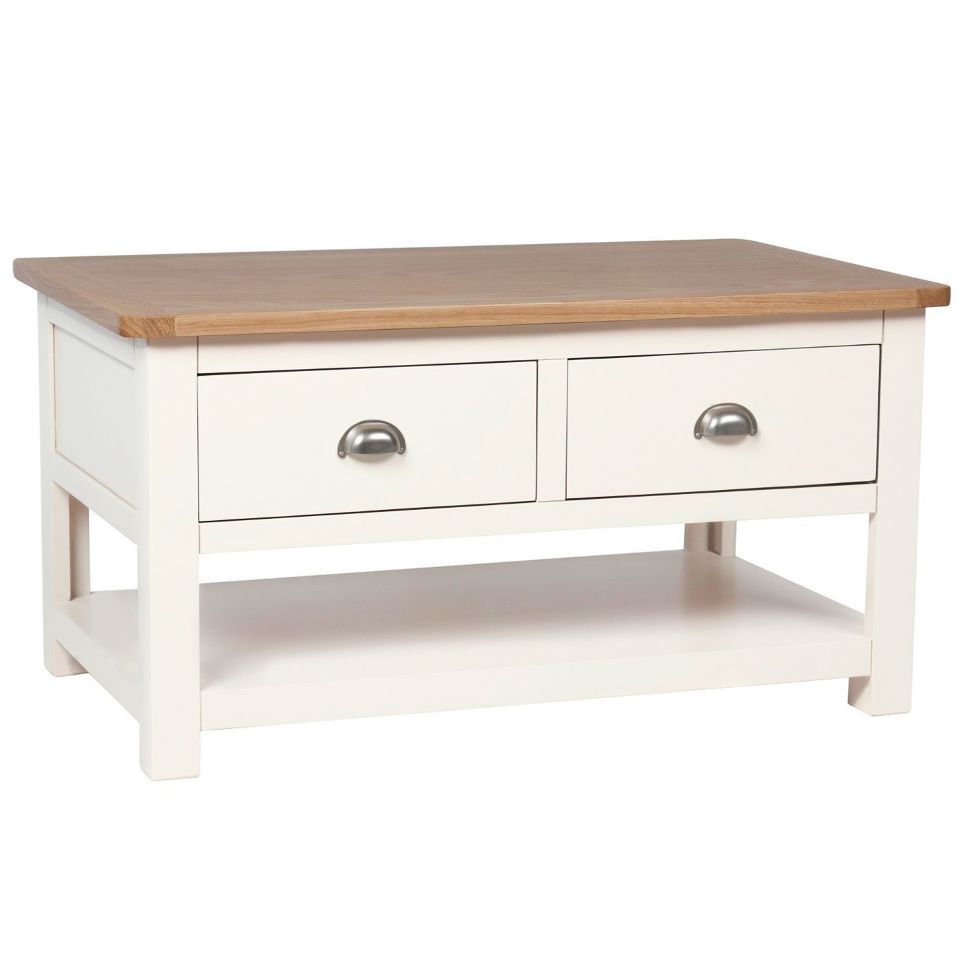 Cream Painted Storage Coffee Table Oak With 2 Drawers Living