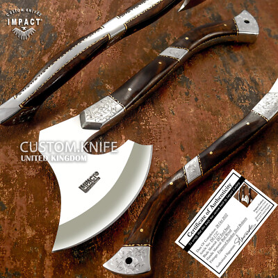 IMPACT CUTLERY RARE CUSTOM D2  FULL TANG HATCHED,TOMAHAWK AXE KNIFE BURL WOOD