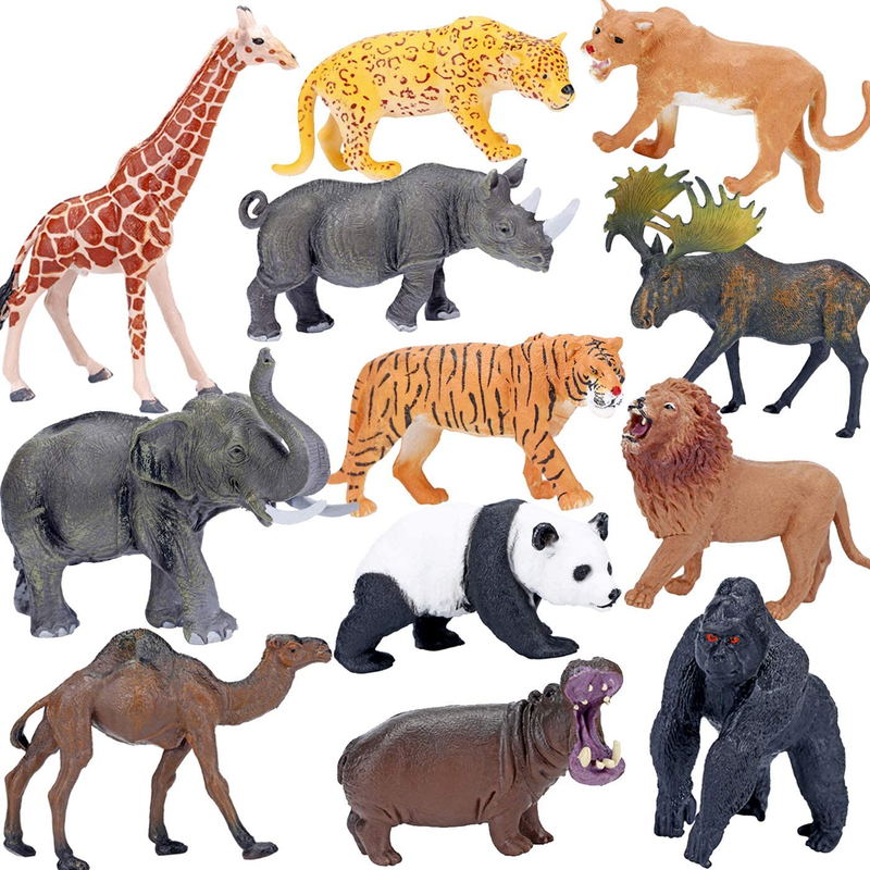 Safari Animals Figures Toys, Realistic Jumbo Wild Zoo Animals Figurines 12 Piece