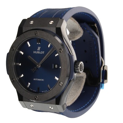 Pre-owned Hublot Classic Fusion Blue Ceramic Automatic 42 Mm Watch 542.cm.7170.lr