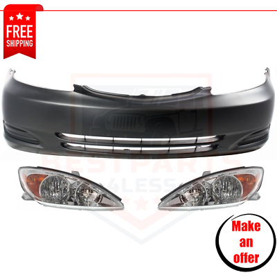 New Front Bumper Cover and Headlights for 2002 2004 Toyota Camry