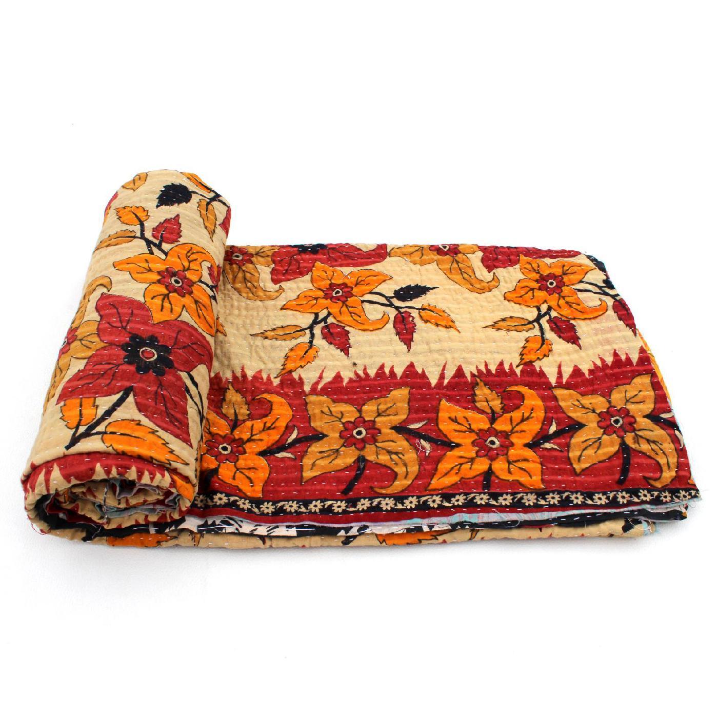 vintage kantha quilt indian handmade cotton bedspread throw