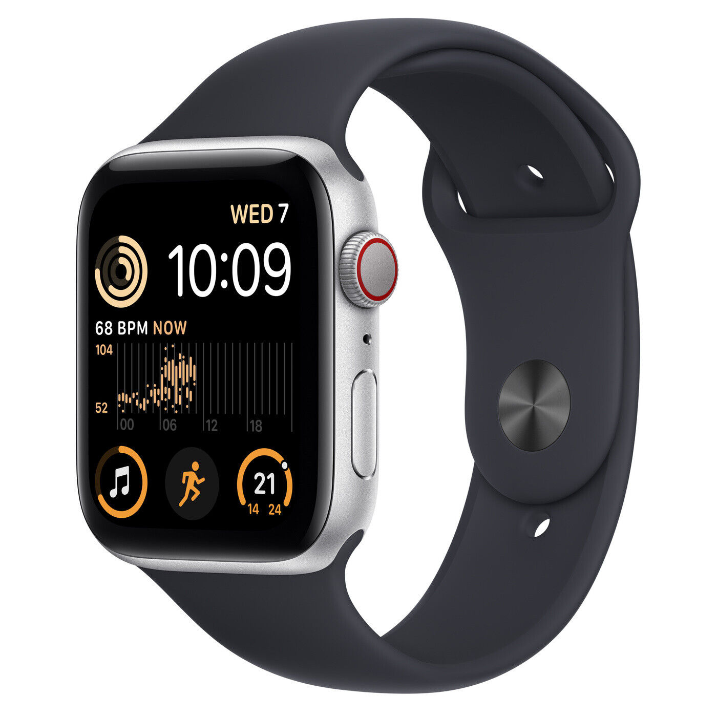 Apple Watch SE 44mm Silver Case with Black Sport Band (GPS + Cellular) Apple Watch SE 44mm Silver Case with Black Sport Band (GPS + Cellular)