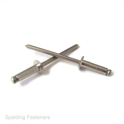 A4 Marine Grade Stainless Steel Dome Head Open Pop Rivets  3.2mm, 4.0mm & 4.8mm