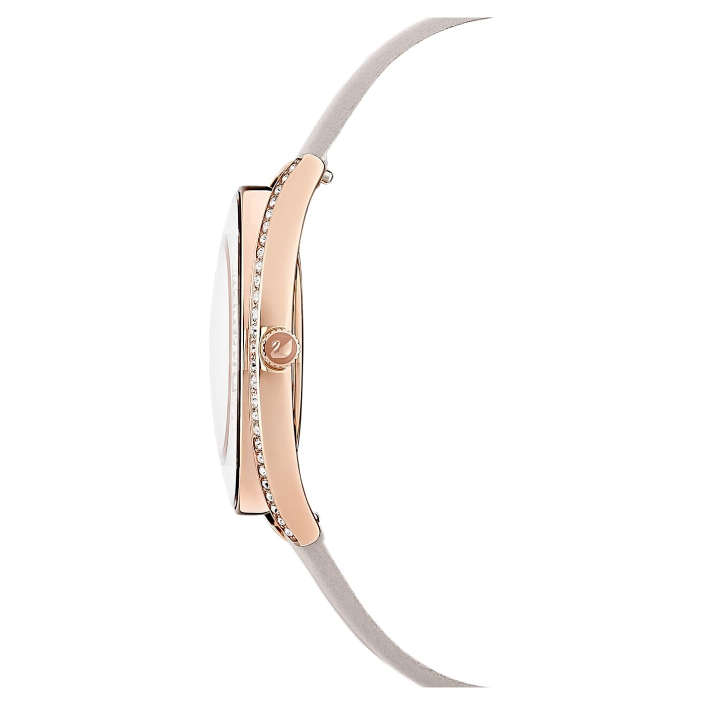 Pre-owned Swarovski Crystalline Aura Watch , Leather Strap, Gray, Rose Gold-tone 5519450