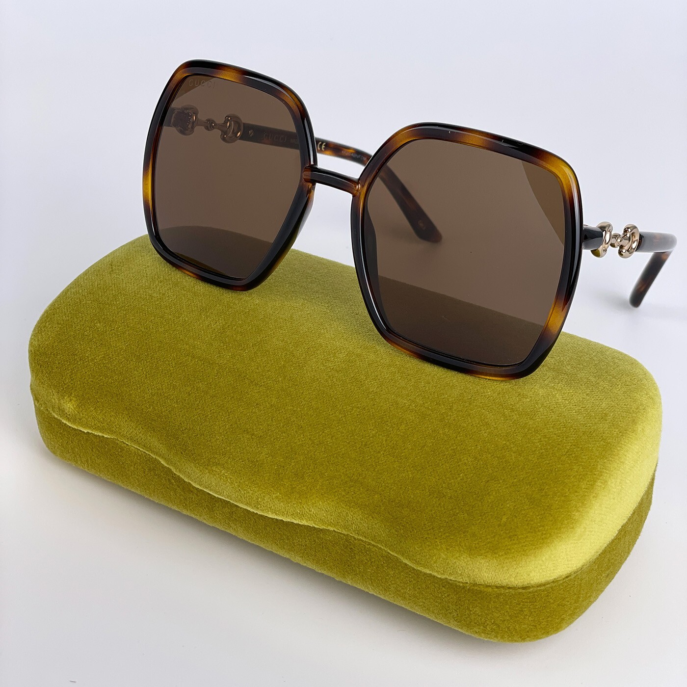 Pre-owned Gucci Gg0890s 002 Sunglasses Havana Brown Metal Rectangle Women 55mm