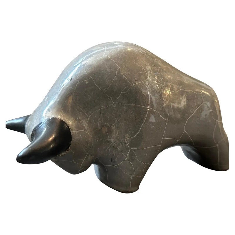 Taureau Allemand En CÃ©Ramique Fat Lava Grise Et Noire Des AnnÃ©Es 1980