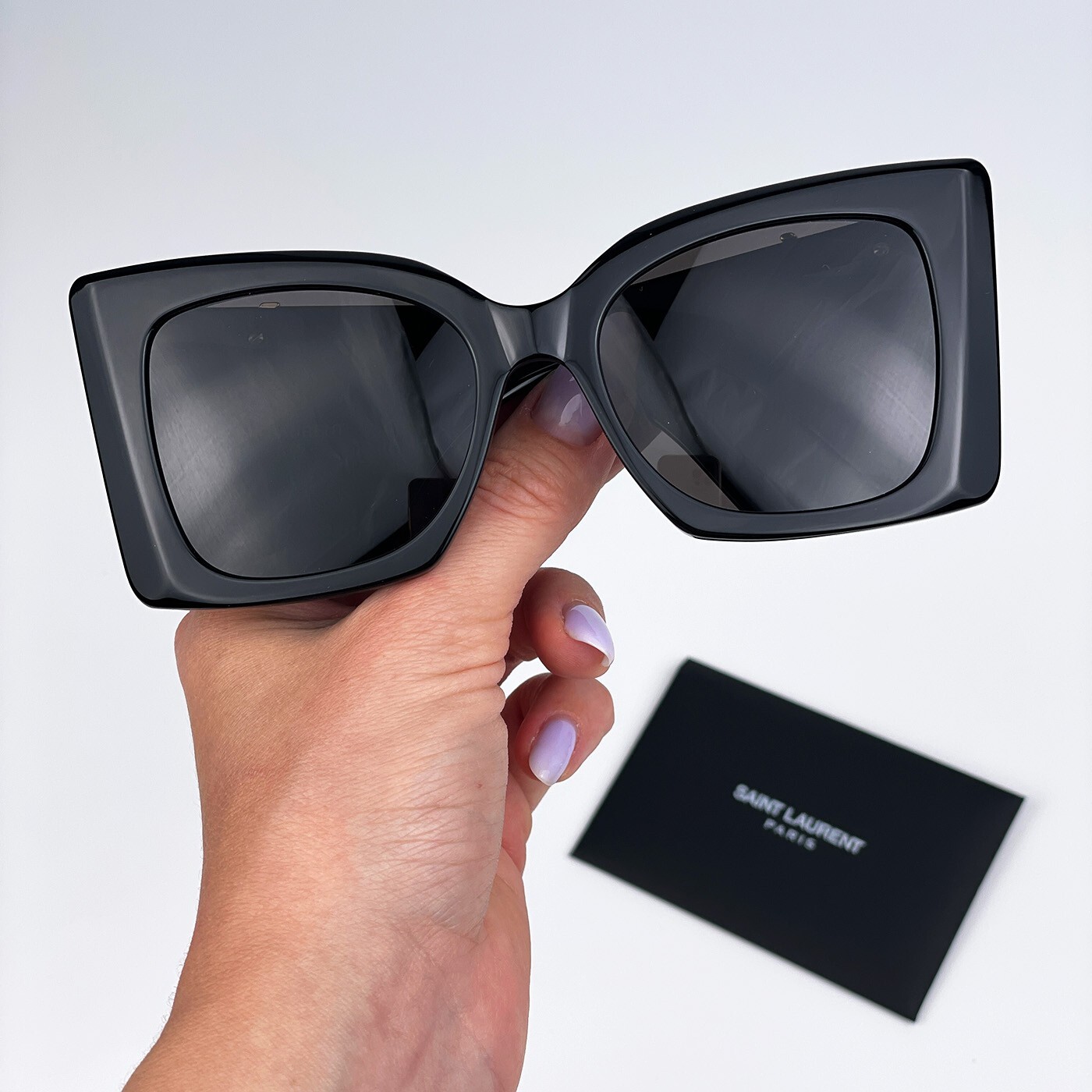Pre-owned Saint Laurent Slm119 Blaze 001 Black Grey Oversized Cat Eye Women Sunglasses In Gray