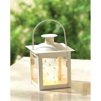 Metal Glass Small White Serene Charming Petite Candleholder Lantern