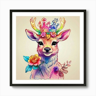 Deer With A Crown Art Print Framed Wall Art Poster Canvas Prin [A3 POSTER ONLY]