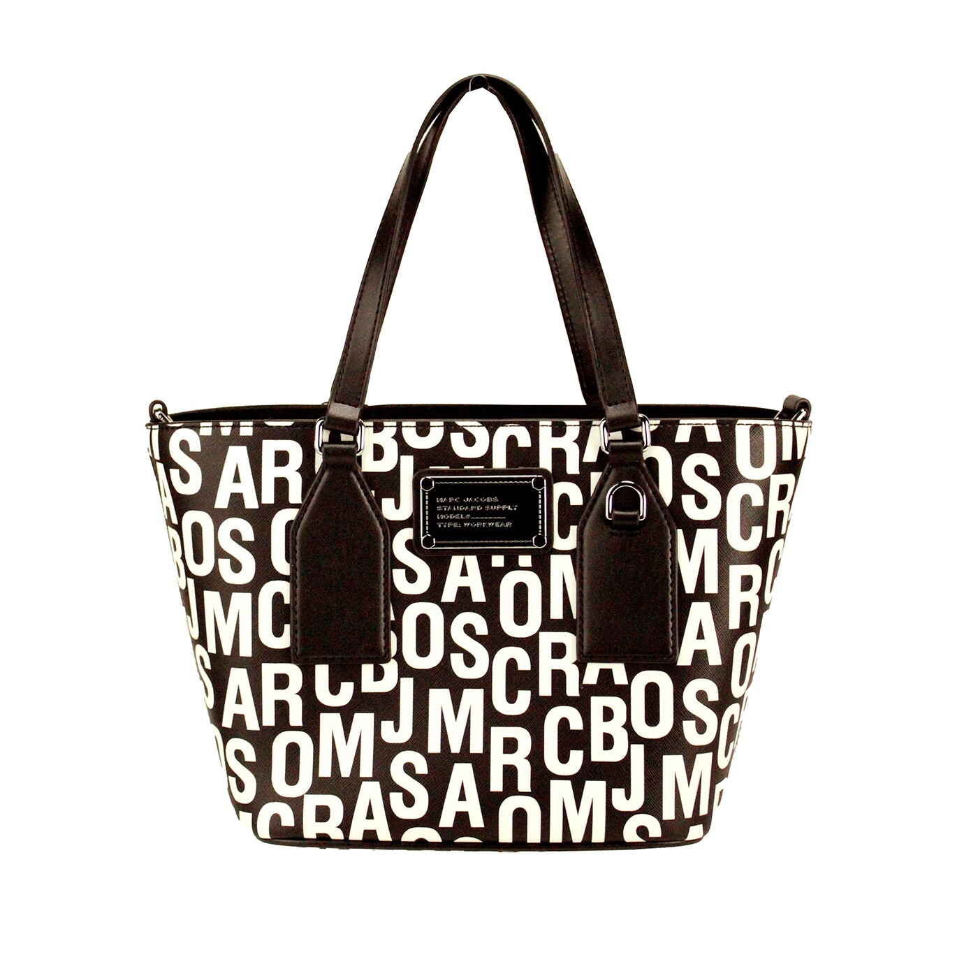 Marc Jacobs Small Black White Monogram Print Saffiano Marc Jacobs Small Black White Monogram Print Saffiano