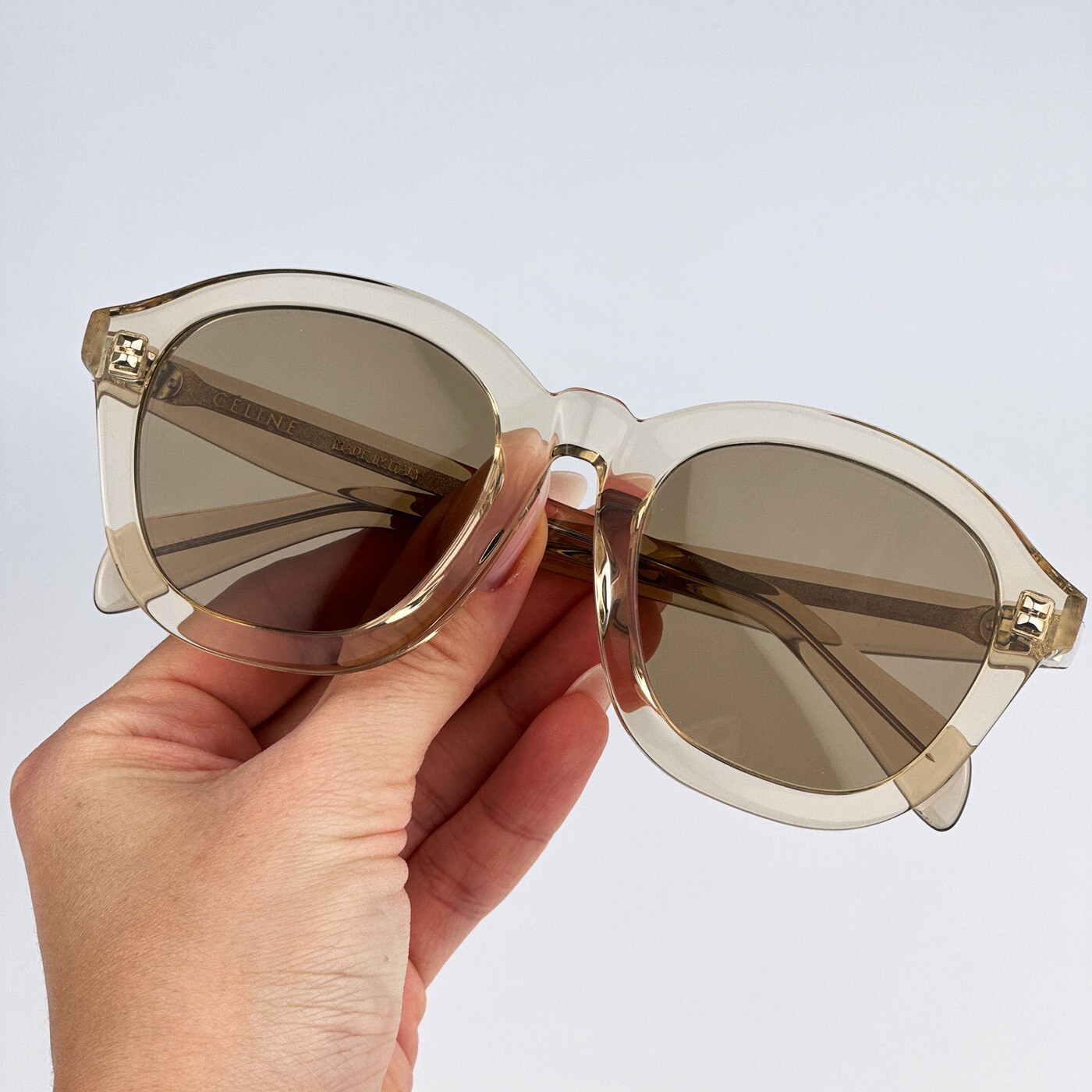 Pre-owned Celine Cl40017f 57e Transparent Peach Brown Round Women Sunglasses