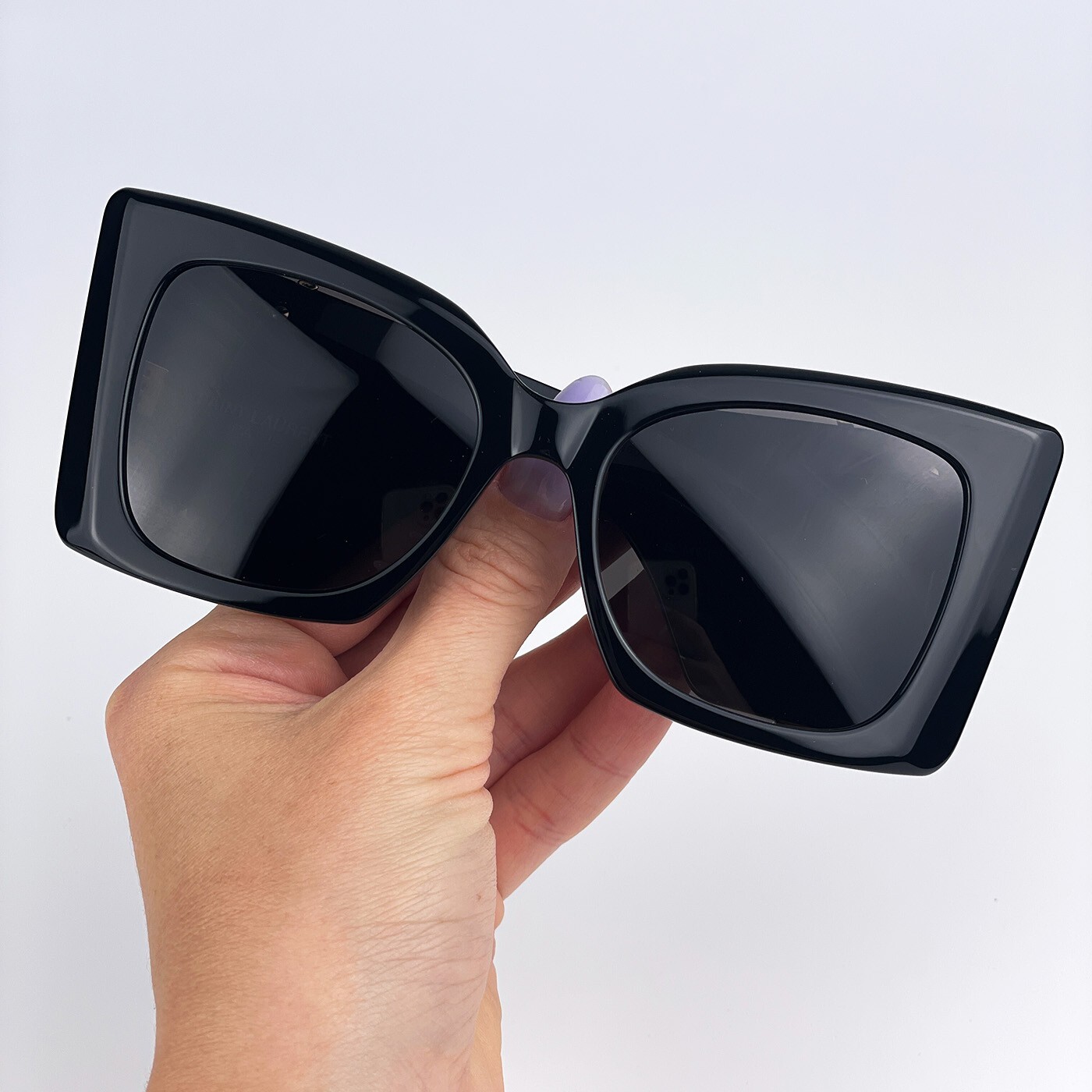 Pre-owned Saint Laurent Slm119 Blaze 001 Black Grey Oversized Cat Eye Women Sunglasses In Gray