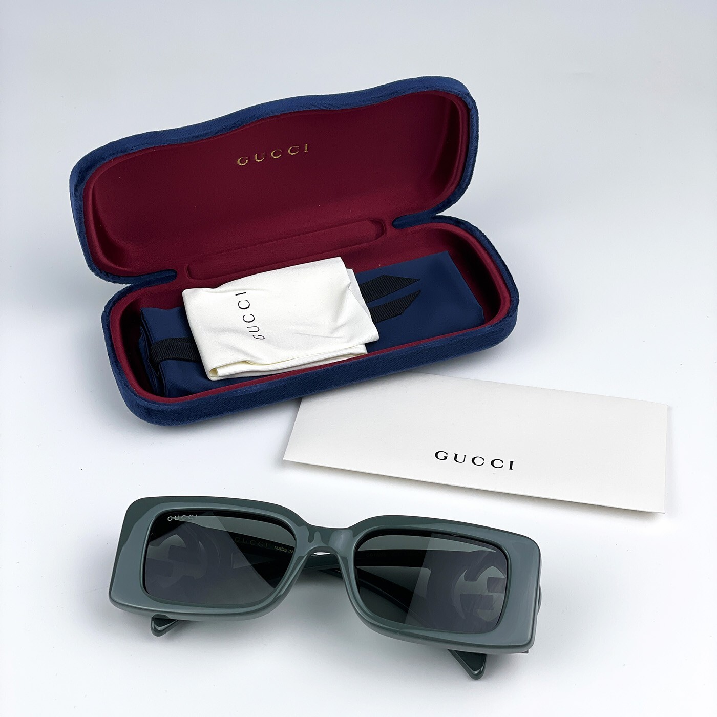 Pre-owned Gucci Gg1325s 003 Grey Smoke Grey Rectangle Women Sunglasses 54mm In Gray