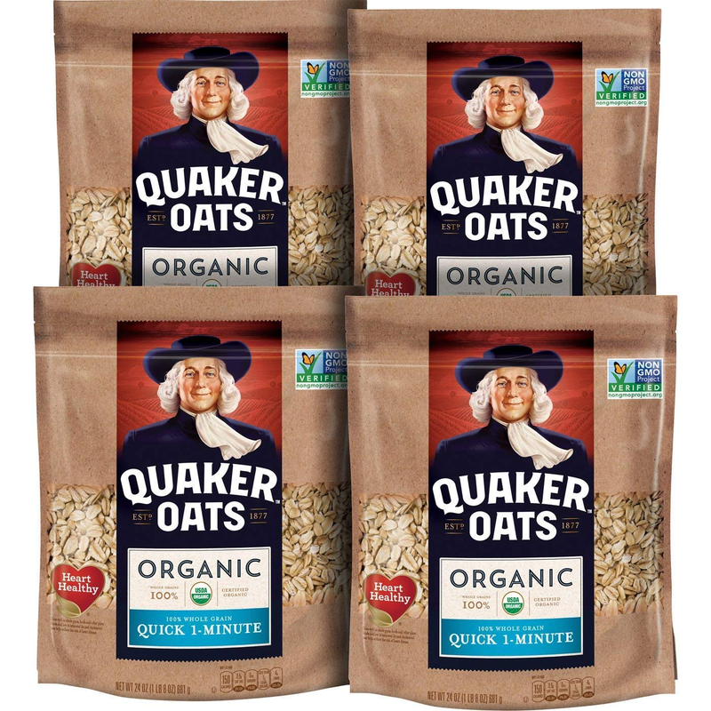 Quaker Organic Quick Cook Oatmeal, Breakfast Cereal, Non-Gmo 24 Oz(Pack of 4)