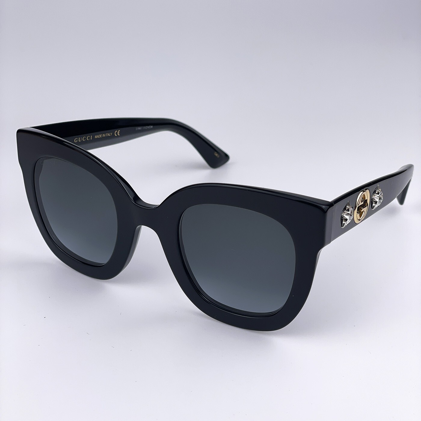 Pre-owned Gucci Gg0208s 001 Black Gray Mirrored Gradient Square Women Sunglasses 49mm