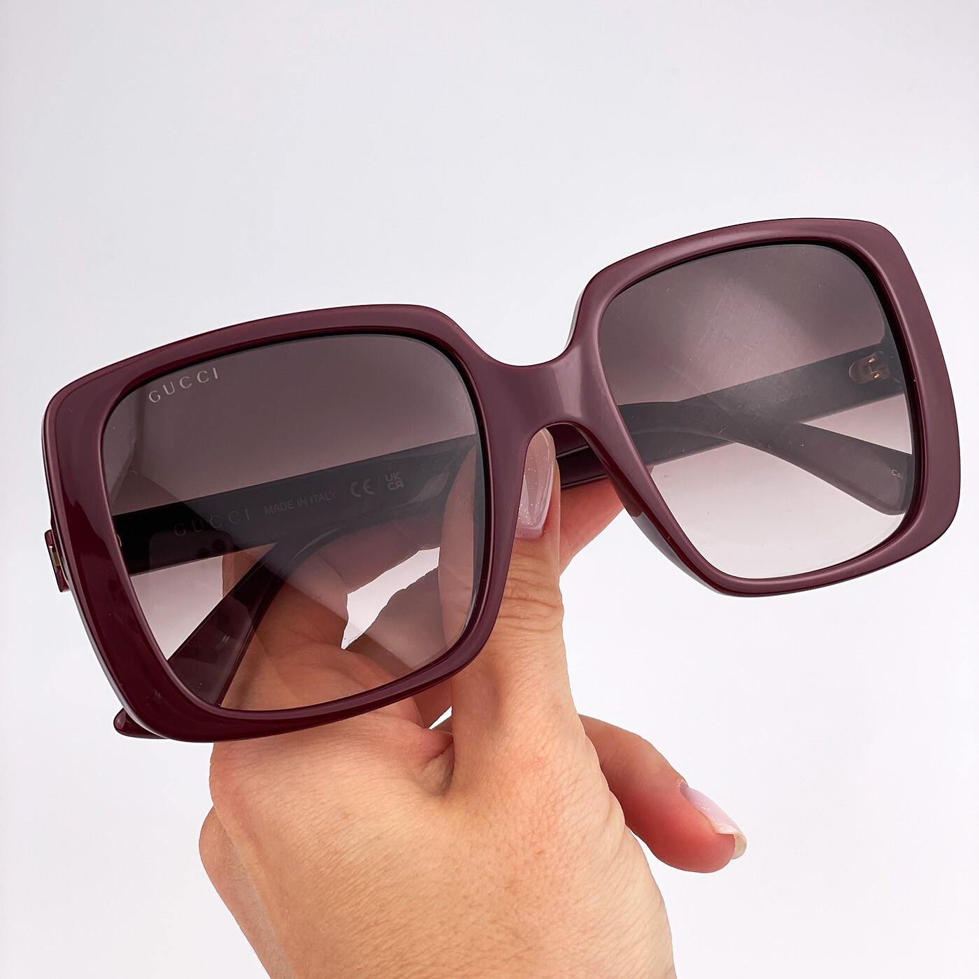 Pre-owned Gucci Gg0632s 003 Burgundy Red Gradient Square Oversized Women Sunglasses