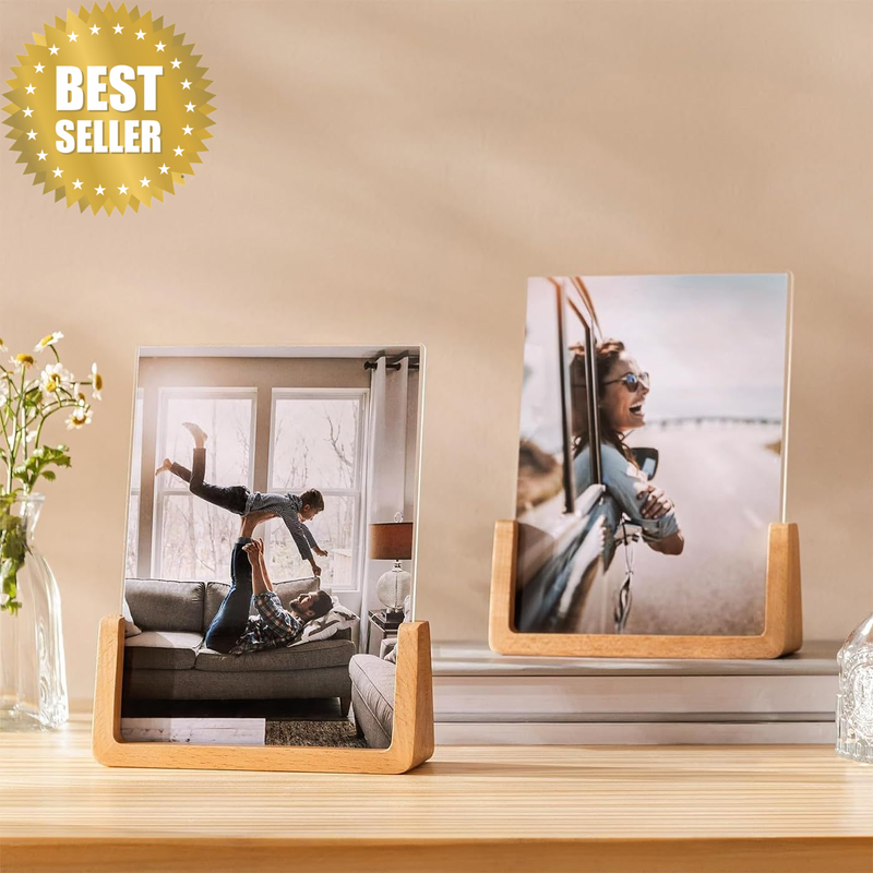 5X7 Wood Picture Frame Set of 2 Rustic Wooden Photo Frames with Base U Shaped Do