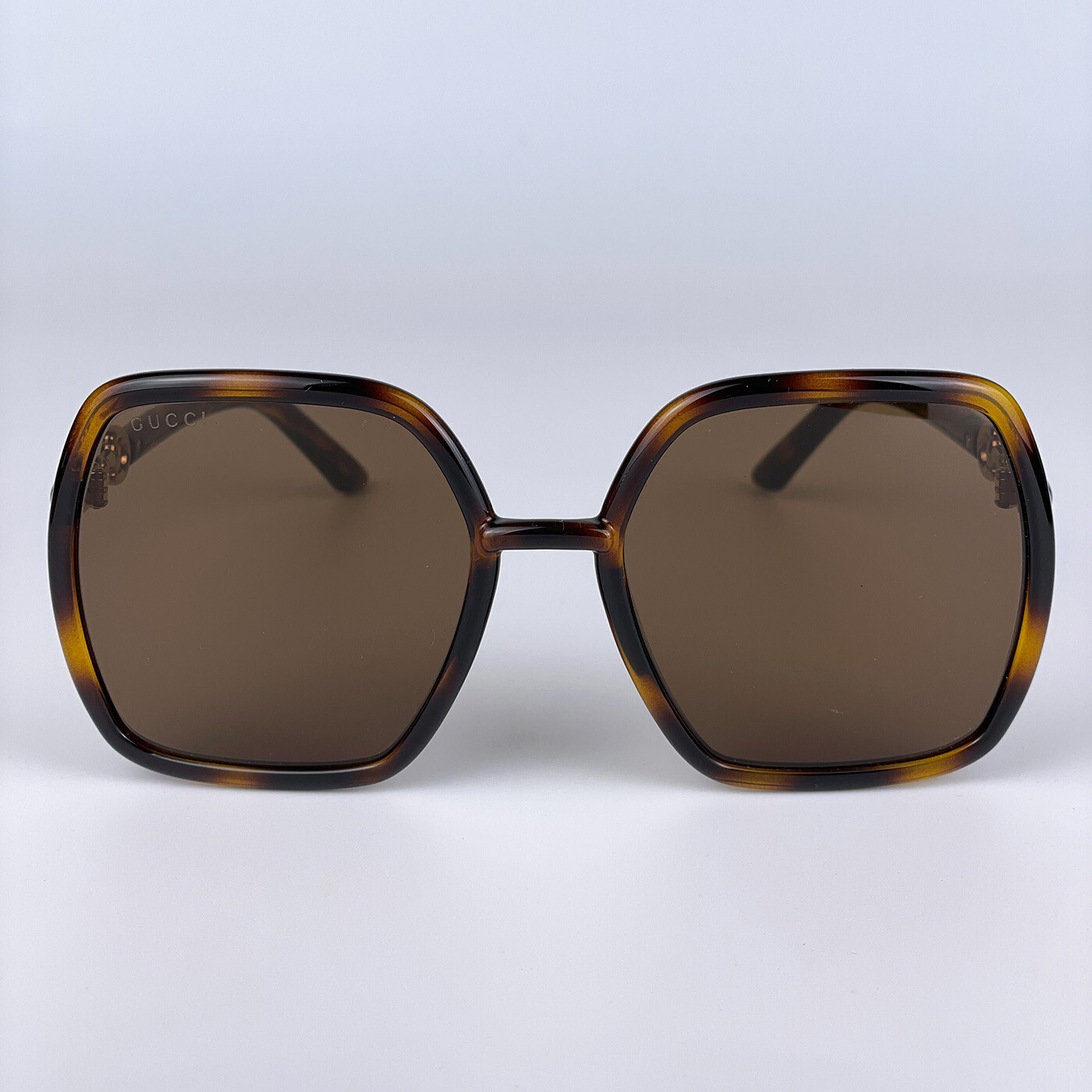 Pre-owned Gucci Gg0890s 002 Sunglasses Havana Brown Metal Rectangle Women 55mm
