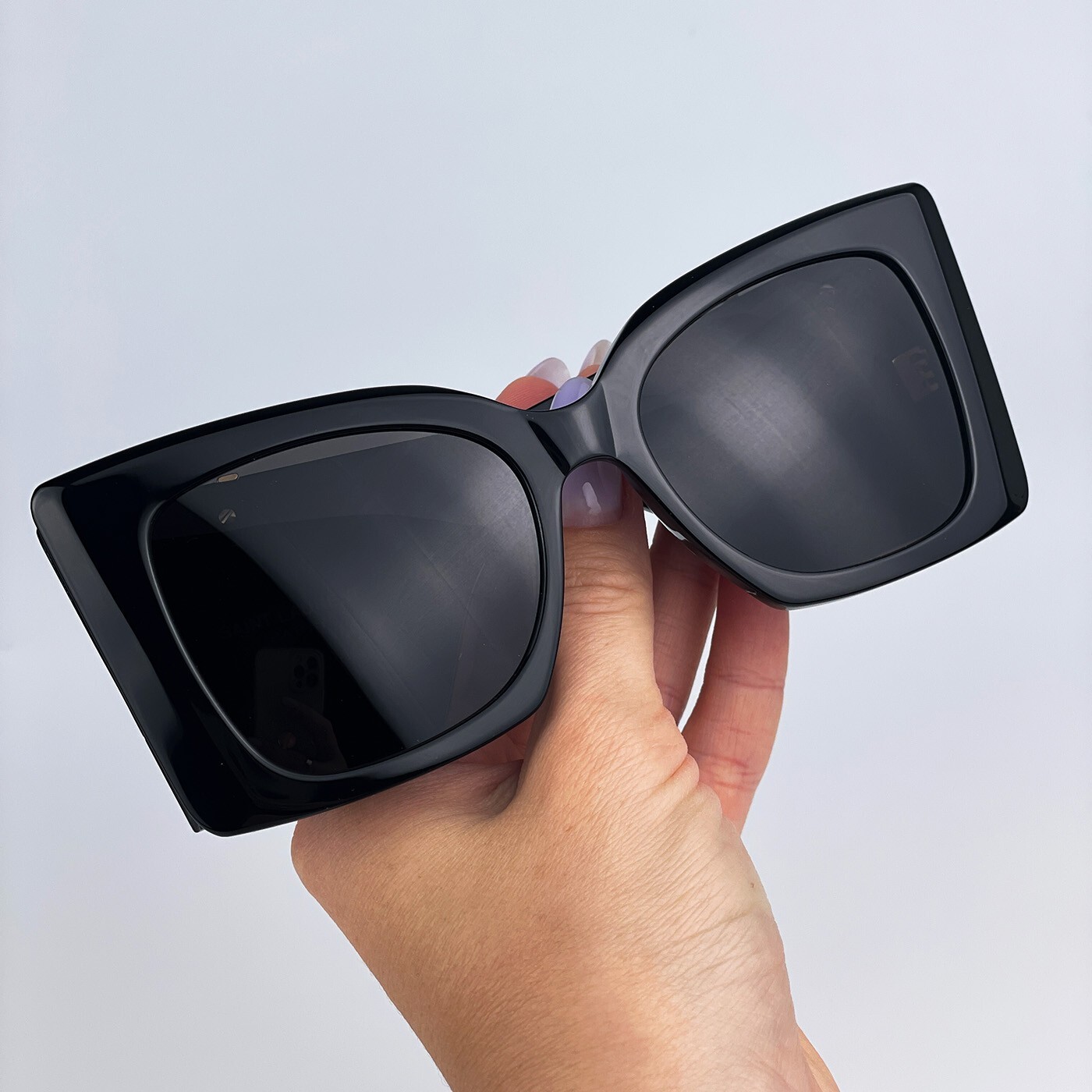 Pre-owned Saint Laurent Slm119 Blaze 001 Black Grey Oversized Cat Eye Women Sunglasses In Gray