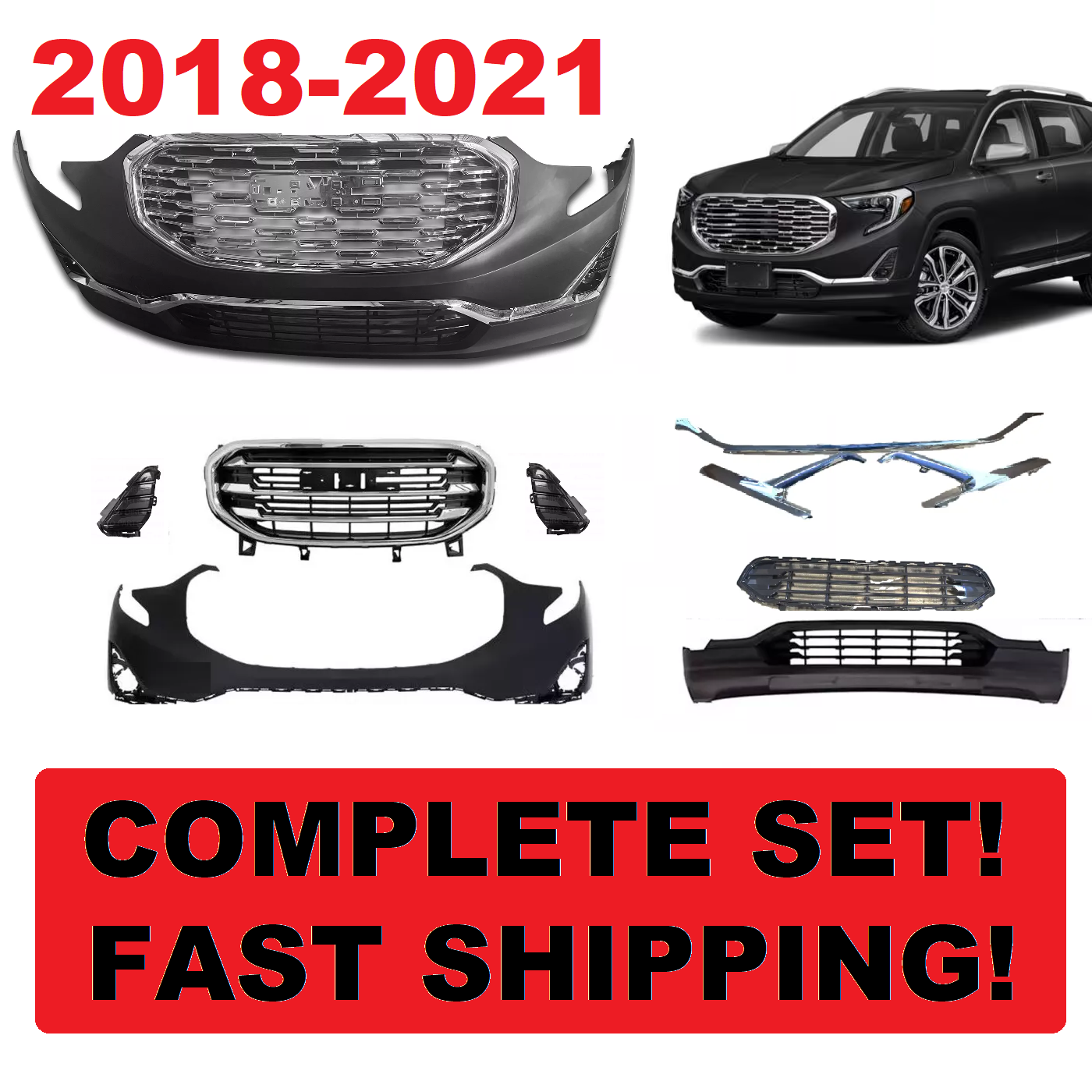 For 2018 2019 2020 2021 GMC Terrain Front Bumper COVER Grills Fog Lamp Cover