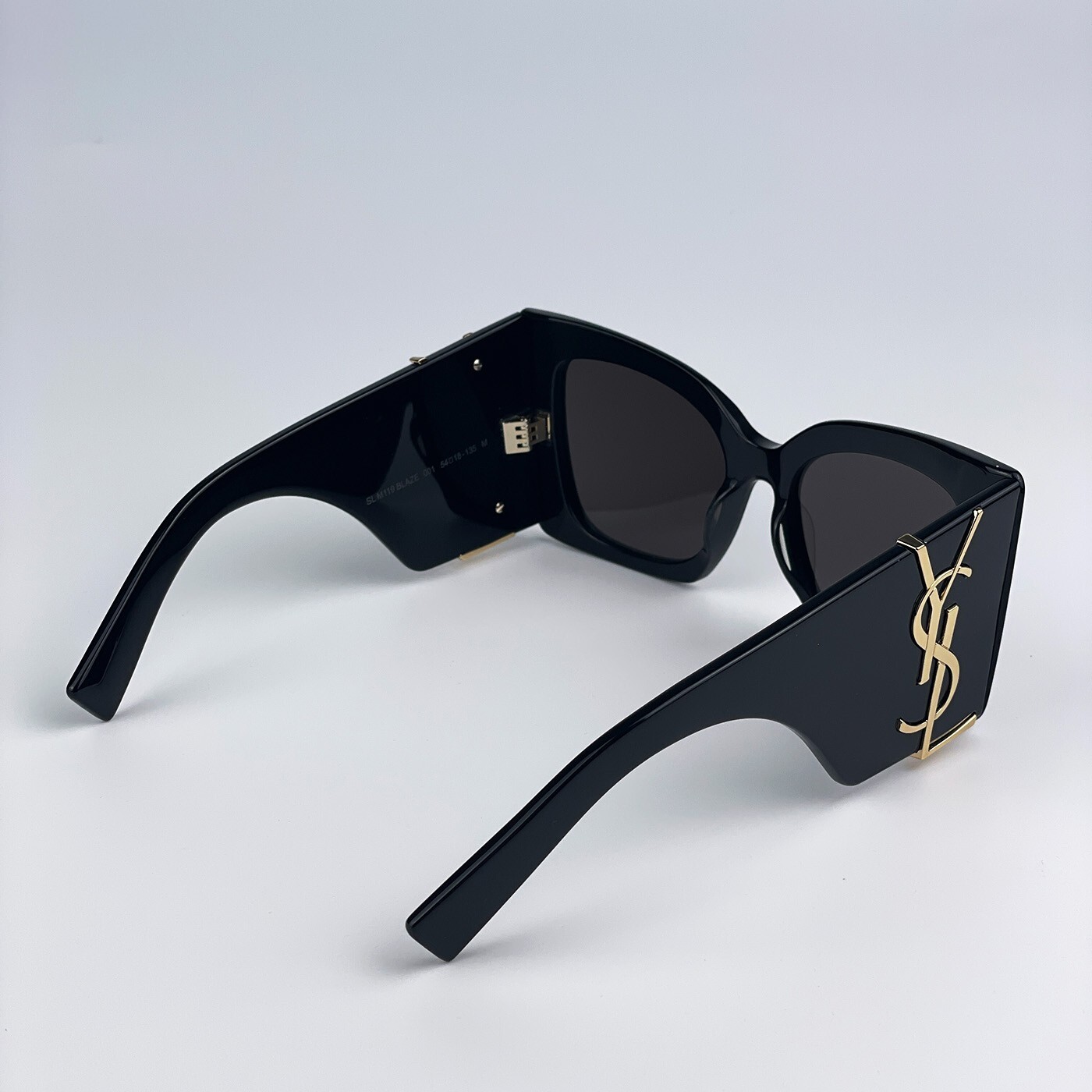 Pre-owned Saint Laurent Slm119 Blaze 001 Black Grey Oversized Cat Eye Women Sunglasses In Gray