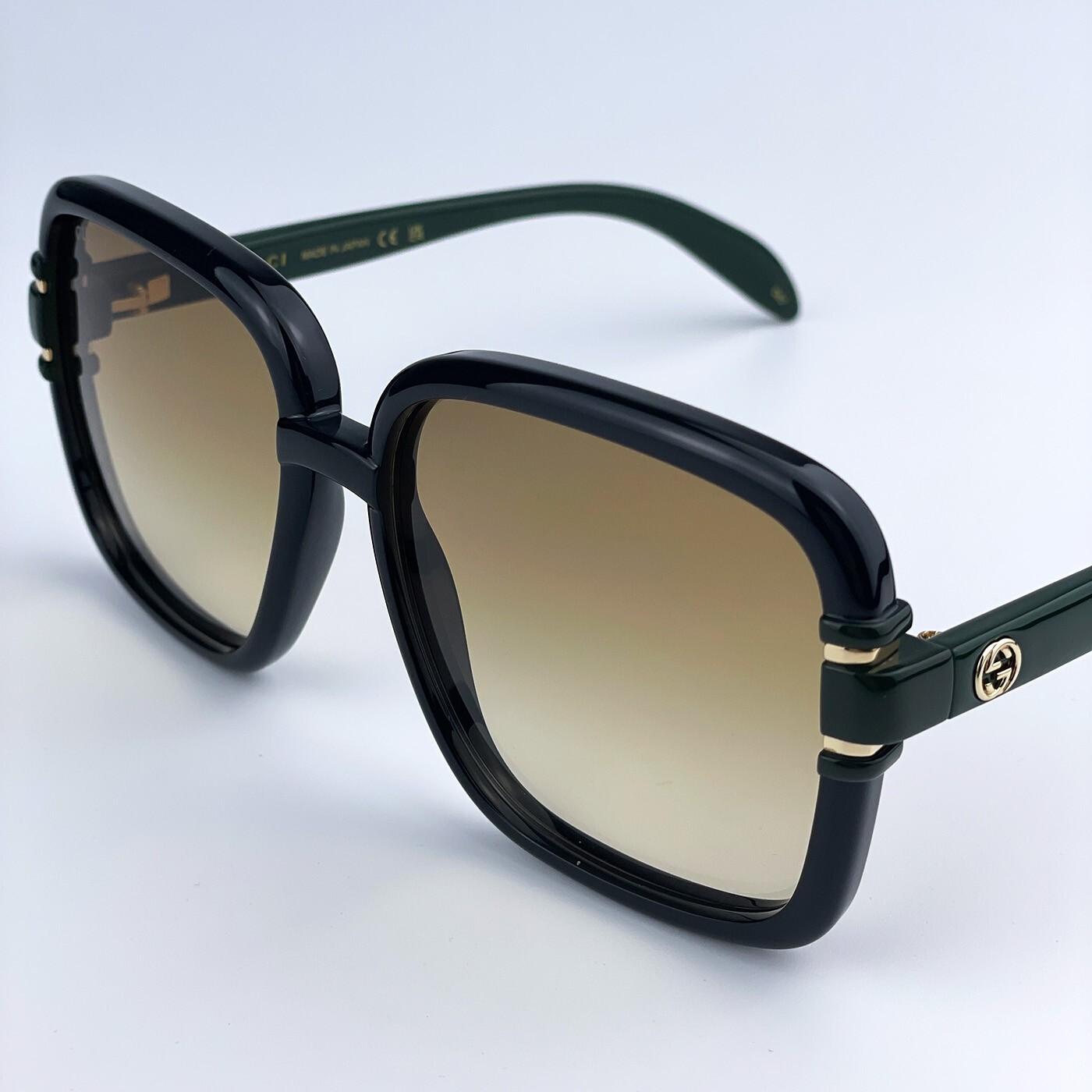 Pre-owned Gucci Gg1066s 003 Black Green Brown Gradient Butterfly Women Sunglasses