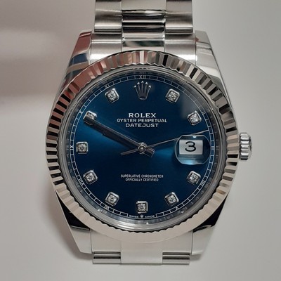 Rolex Datejust 2 41mm Blue Diamond Dial Oyster Steel 18K Gold Bezel Watch 126334