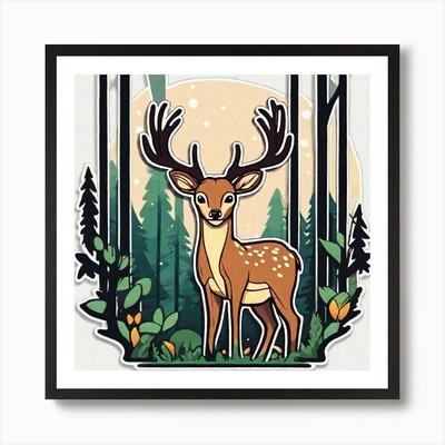 Deer In The Forest 113 Art Prin Framed Wall Art Poster Canvas  [A3 POSTER ONLY]
