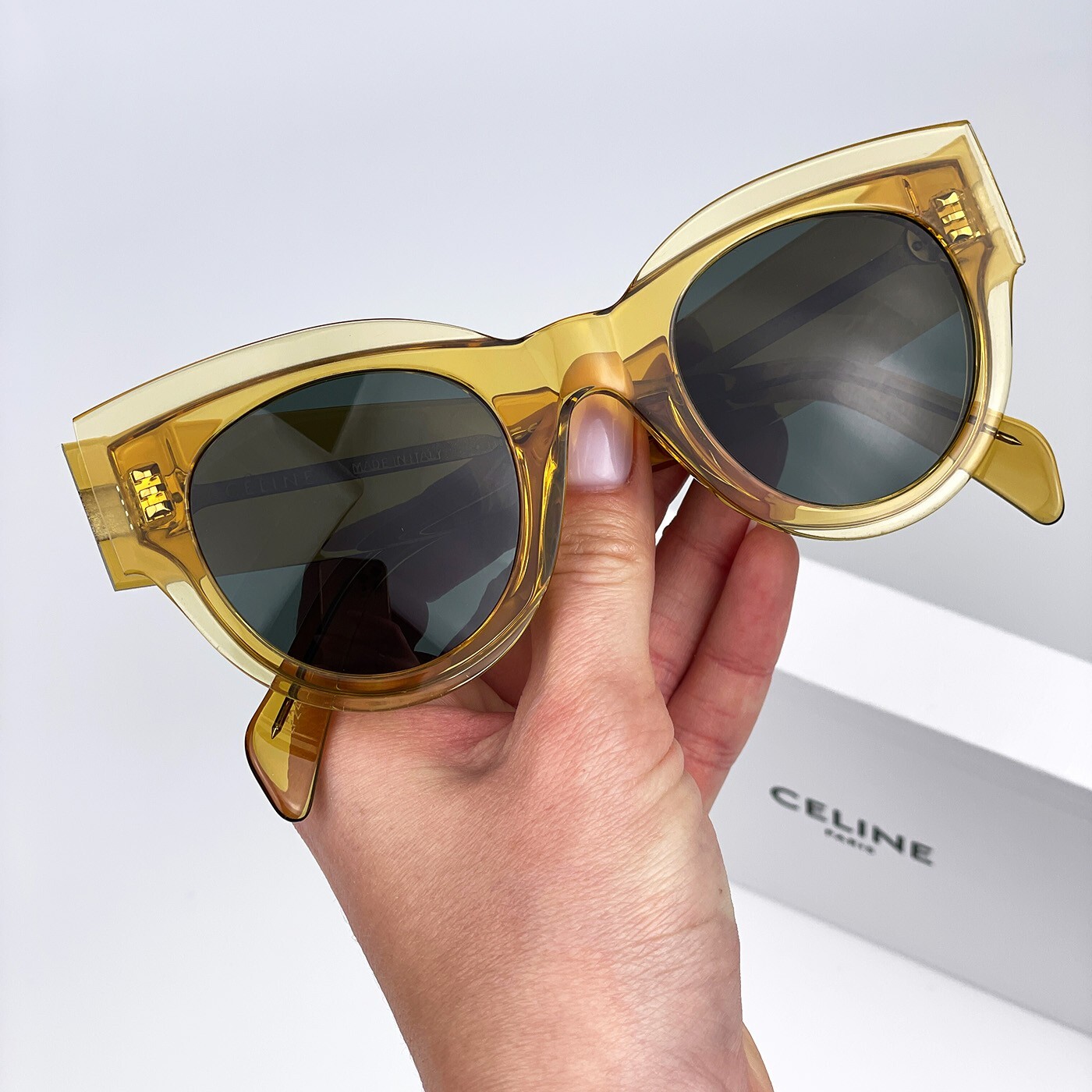 Celine Women Sunglasses Shiny Yellow Green Rounded Cat Eye