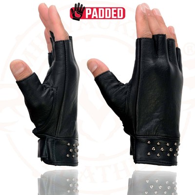Milwaukee Leather MG7761 Women's Black Leather Gel Palm Fingerless Motorcycle