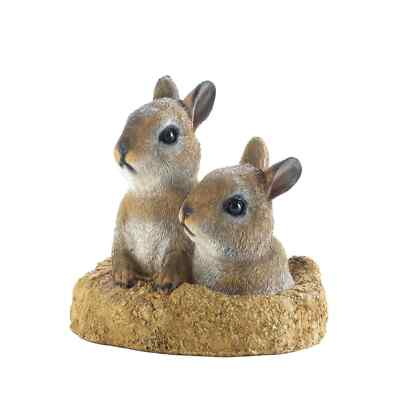 Brown Polyresin Peek A Boo Garden Curious Bunnies Whimsical Statue Decor