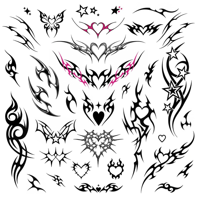 Edgy Y2K Temporary Tattoos | Realistic Waterproof Fake Tats | Festival, Bachelor