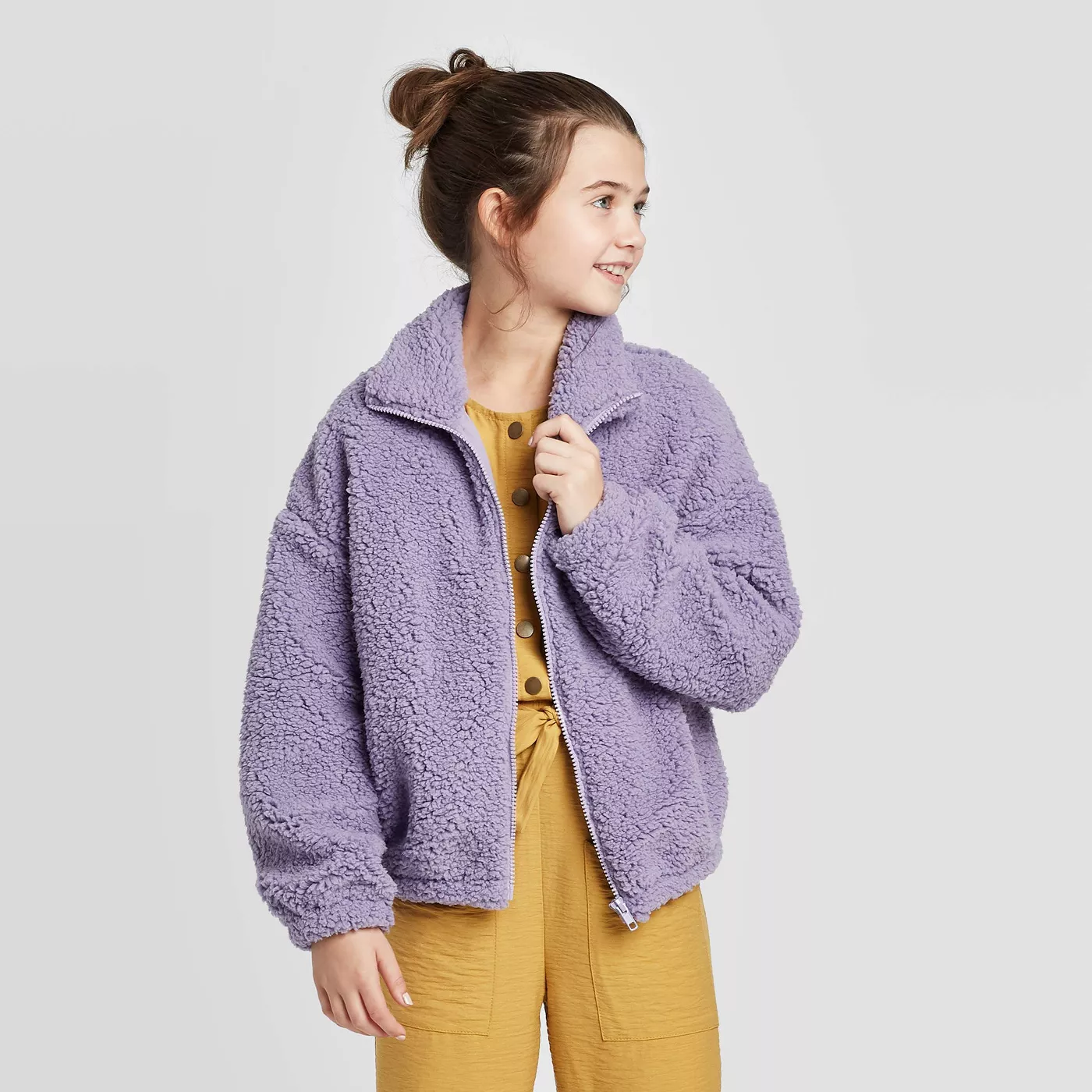 Art Class Girls' Front-Zip Fuzzy Jacket Purple Size Small (6