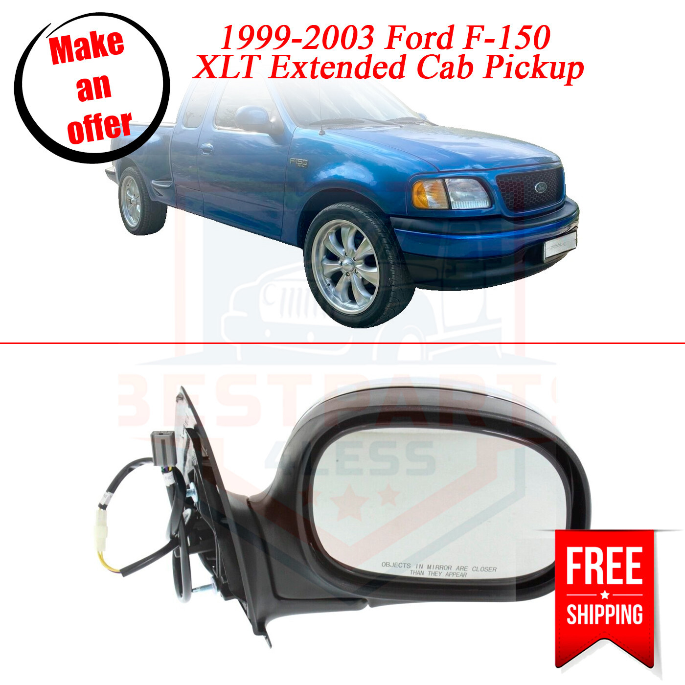 Kool Vue FD40CR Mirror right side for 99-03 Ford F-150 XLT