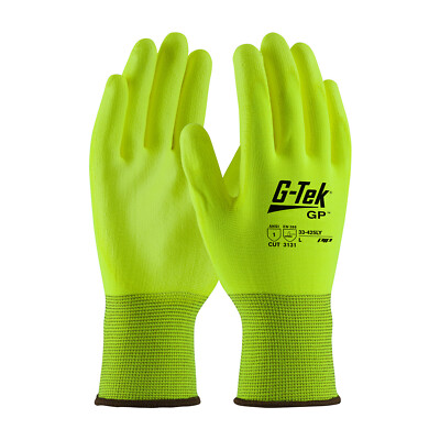 G-Tek GP Polyurethane Coated Nylon Work Gloves, HI-VIS 12 Pair XL PIP 33-425LY