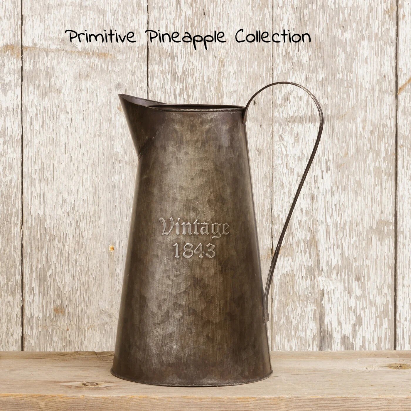 Primitive Colonial Reproduction 1843 Metal Embossed Pitcher 11