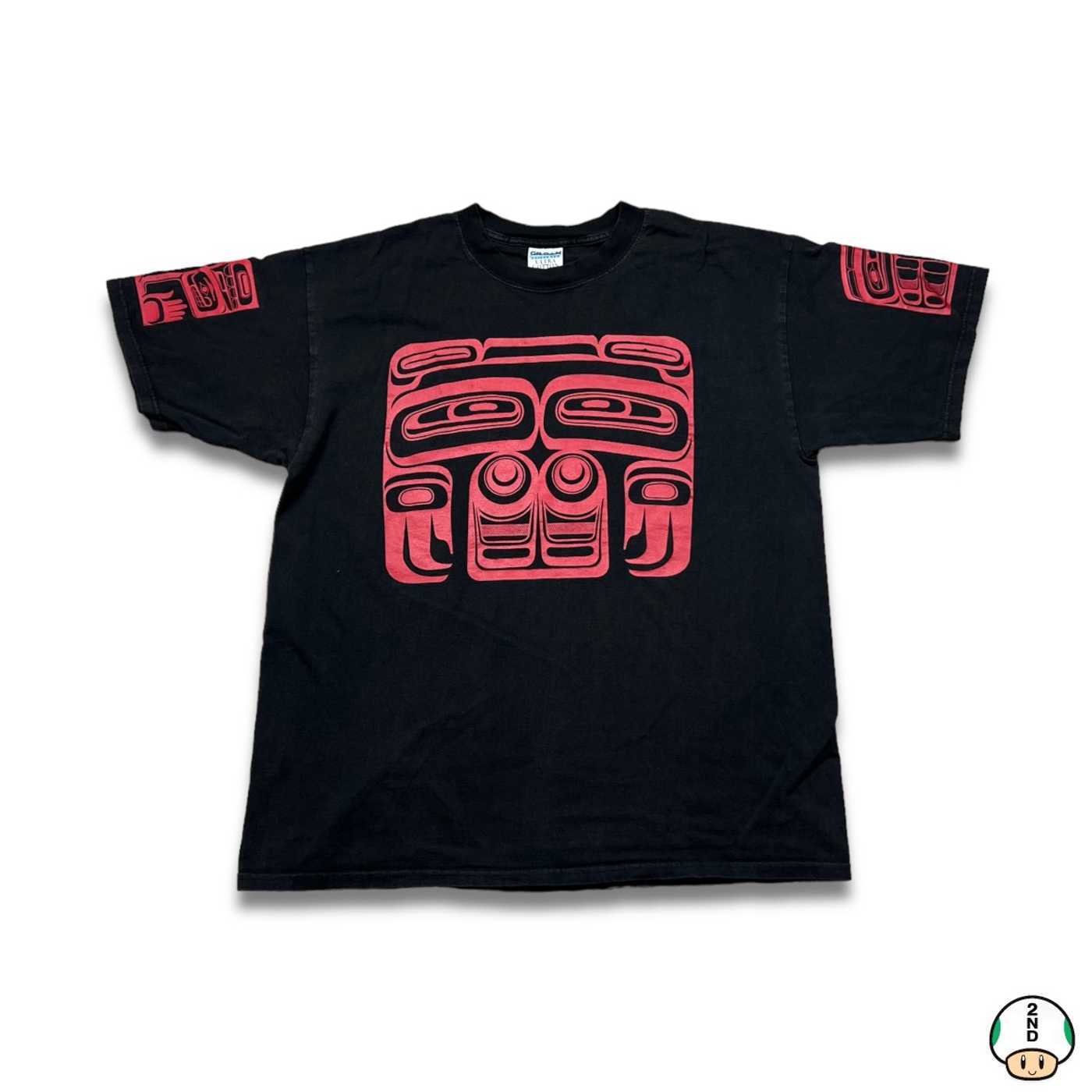 Vintage Y2K Tribal Art T Shirt Mens XL Black Faded