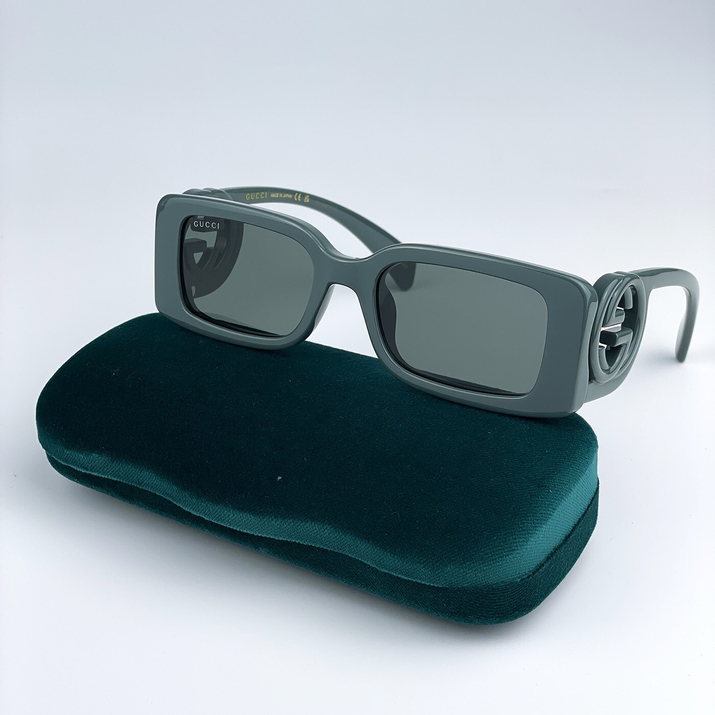 Pre-owned Gucci Gg1325s 003 Grey Smoke Grey Rectangle Women Sunglasses 54mm In Gray