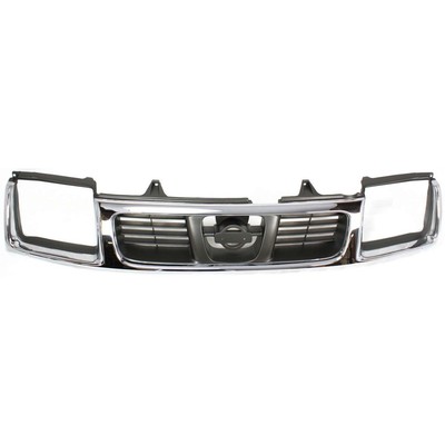Grille Assembly For 1998-2000 Nissan Frontier Chrome Shell With Headlight Holes