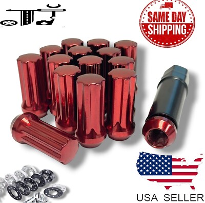 24Pc Red 2'' Tall M14x1.5 Tuner Spline Lug Nut Chevy Silverado1500 Tahoe &More