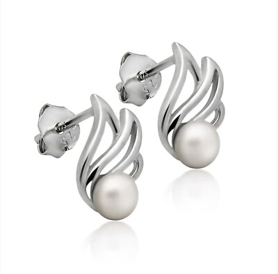 925 Sterling Silver Earrings, Tiny Pattern Pearl Earrings, Classic Pearl Stud Ea
