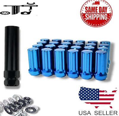 24Pc Blue 2'' Tall M14x1.5 Tuner Spline Lug Nut Chevy Silverado1500 Tahoe &More