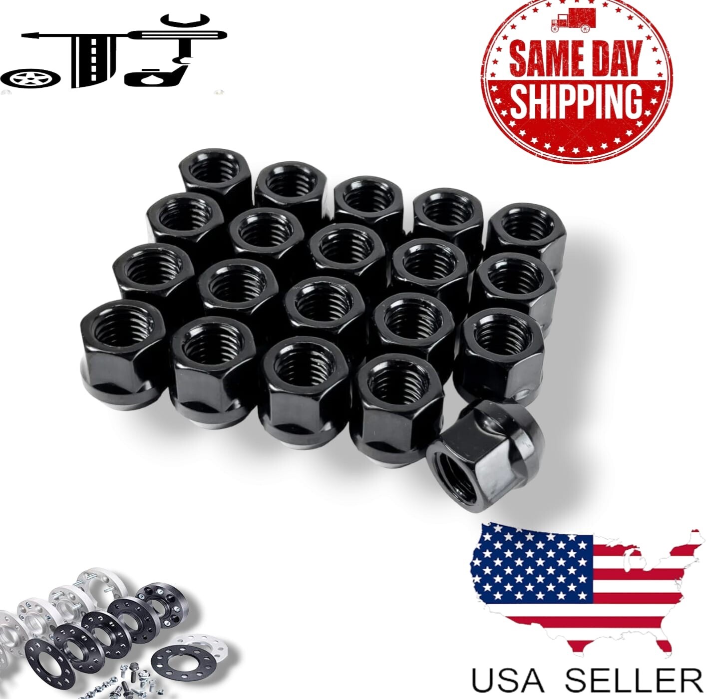 24Pc Black 12x1.5 Acorn Open End Lug Nut 3/4