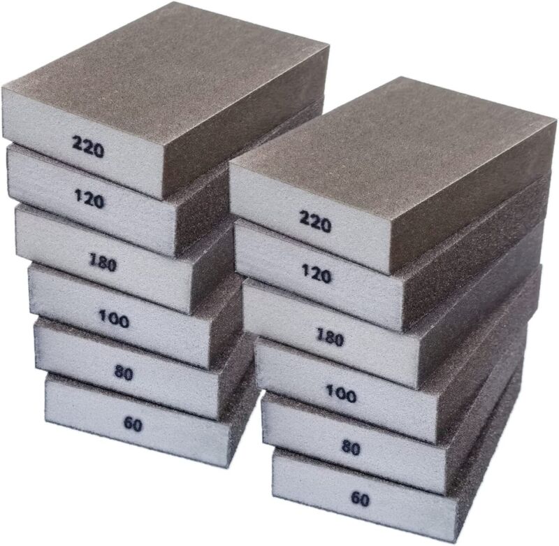 12PCS Drywall Sanding Sponge Set Wet Dry Hand Sander Block Pad Paper 60-220 Grit