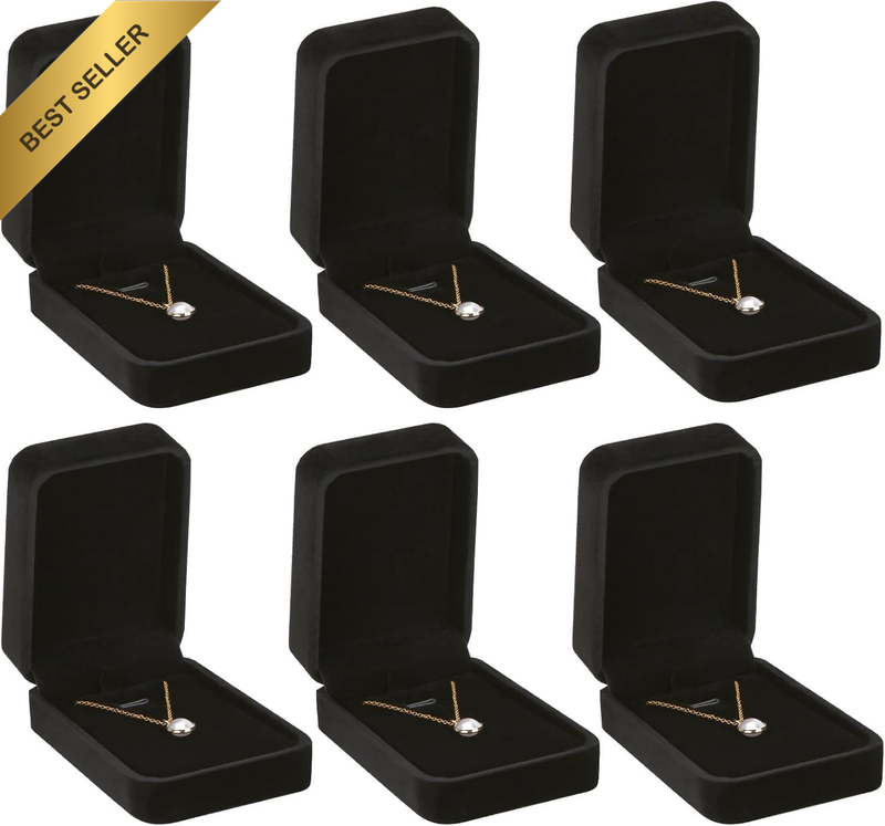 6PCS Velvet Jewelry Gift Boxes, Black Display Cases for Necklace, Pendant, Brace