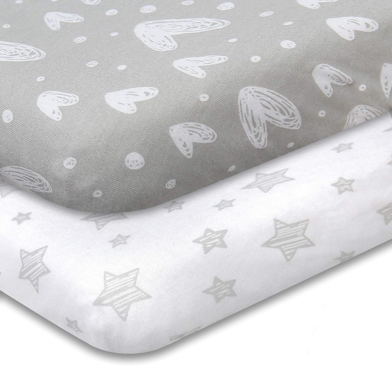 Pack and Play Fitted Sheets 2 Pack, 100% Natural Cotton Jersey Knit Fitted for P
