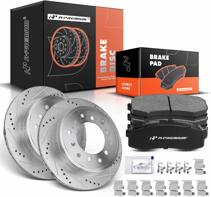 12.28" Rear Drilled  Disc Brake Rotors Ceramic Pads for Toyota Lexus 2003-2009
