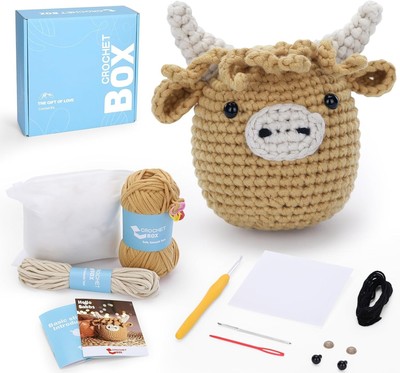 Crochet Kit for Beginners Highland cow DIY Knitting Starter Kit for Adults